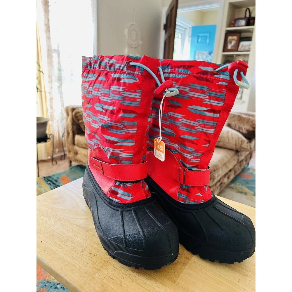 NWT Columbia 400 Grams Waterproof Snow Boots Red Aztec Print Sz 6 W -45 Degrees
